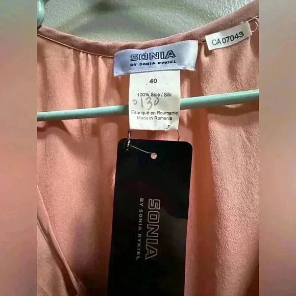 NWT | Sonia Rykiel 100% Silk A-Line Colorblock Dress | Cyclamen & Blush | Size 4 - Picture 4 of 7